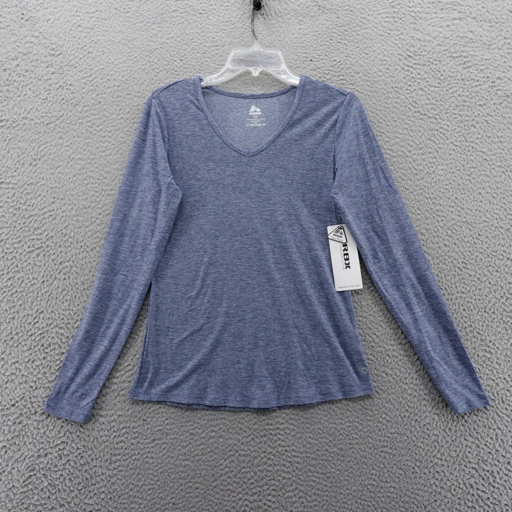 RBX Womens Long Sleeve V Neck Athletic Top Heather Blue‎ Size Small NEW